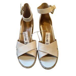 Vionic Womens Venus Marina Leather Wedge Ivory Heels Size 9.5 Orthotic Sandal
